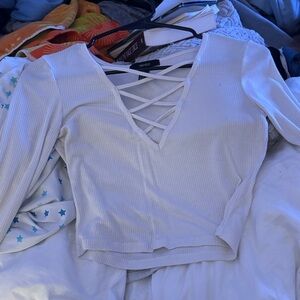 Forever 21 White Crisscross Ribbed Crop Top